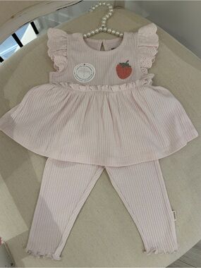 🍓 24 Mth Organic Cotton Ribbed Infant Top with Cute Strawberry Appliqué NWT